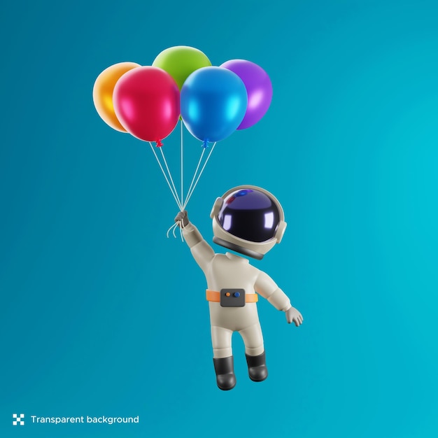 Astronaute volant avec l'illustration 3d de ballons