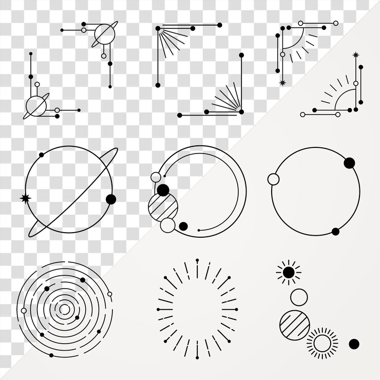 PSD astronomy frame png stickers simple black collage element set on transparent background