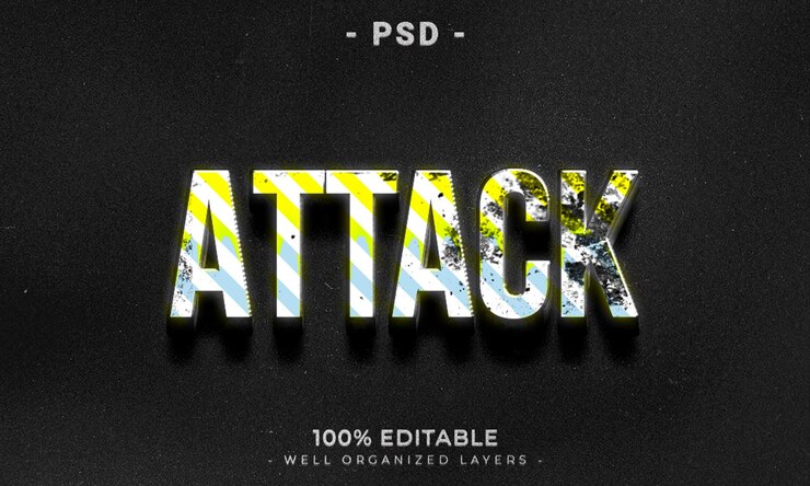 PSD ataque el estilo de efecto de texto editable en 3d con fondo