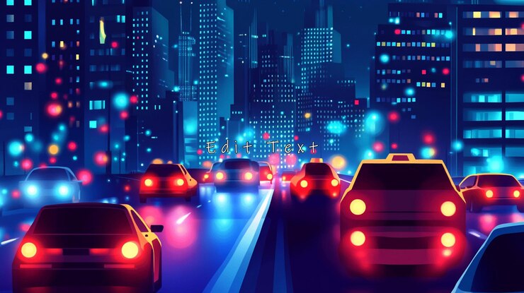 PSD atasco de tráfico nocturno en la carretera de la ciudad