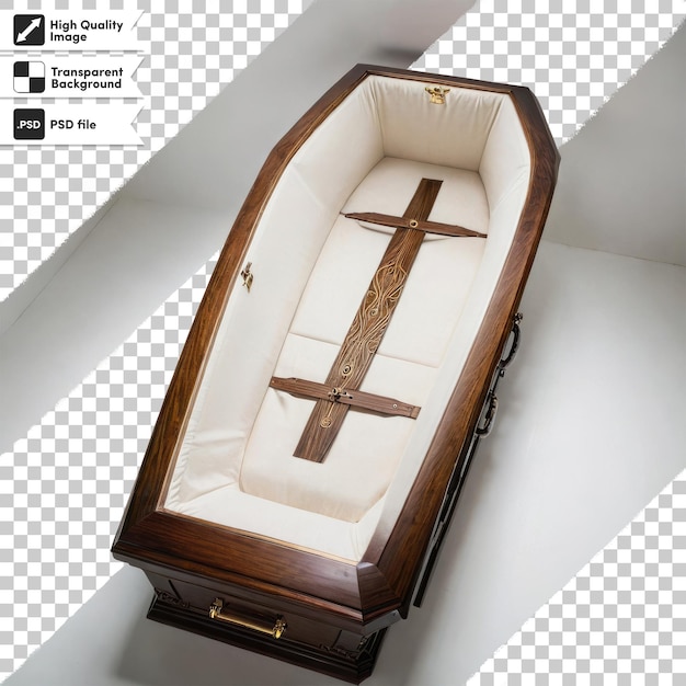 Ataúd de madera PSD en fondo transparente con capa de máscara editable