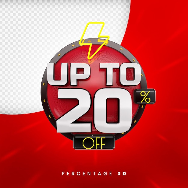 PSD até 20% de desconto em banner 3d premium psd