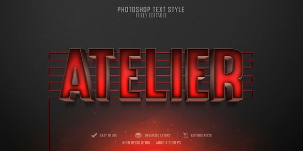 Atelier 3d-textstileffekt-vorlagendesign