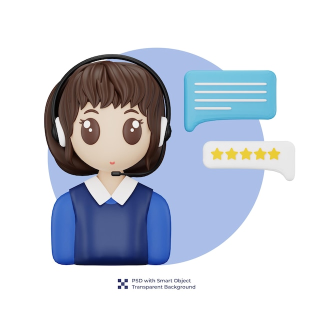 atendimento ao cliente feminino 3d e assistente virtual