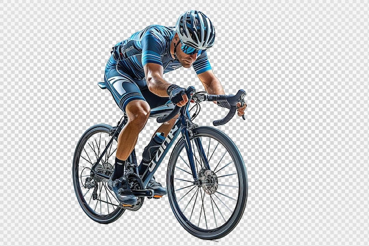 PSD athlète sur une bicyclette de course isolée sur un ai génératif transparent