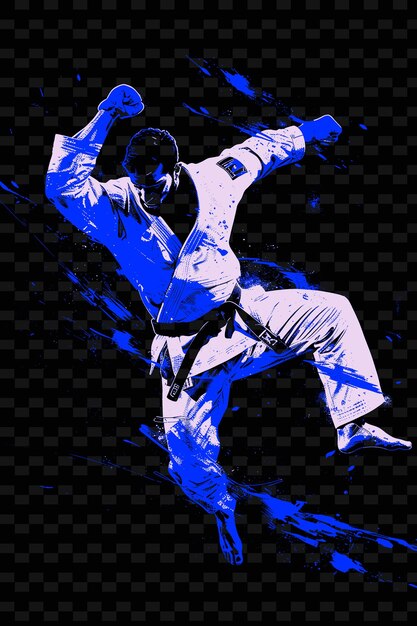 PSD athlète de judo exécutant un lancer avec une pose contrôlée avec une illustration de dete flat 2d sport backgroundr