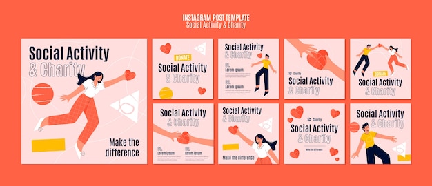 Atividade social e postagem no instagram de caridade
