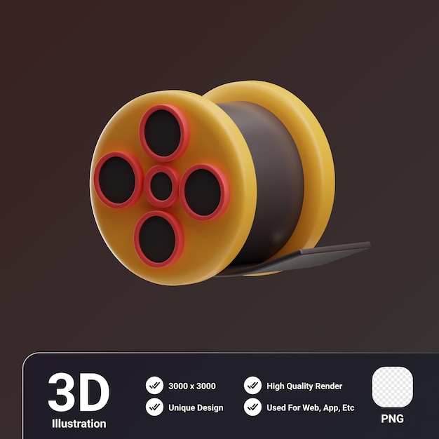 PSD atividades culturais objeto rolo de filme ilustração em 3d