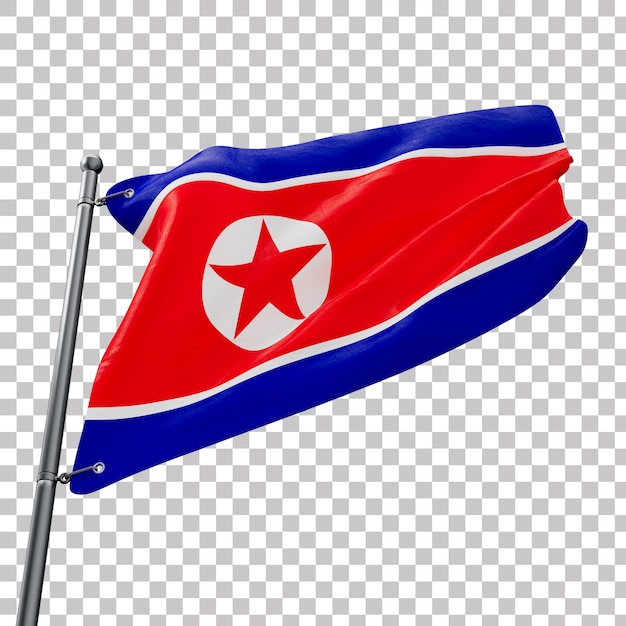 Ativo 3D realista da bandeira da Coreia do Norte com fundo transparente