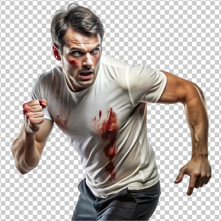 PSD atleta masculino de alta calidad corriendo sobre un fondo transparente