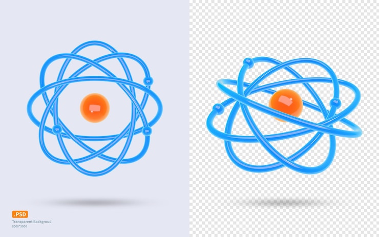 PSD un atome bleu et orange avec les mêmes couleurs bleu et rouge.