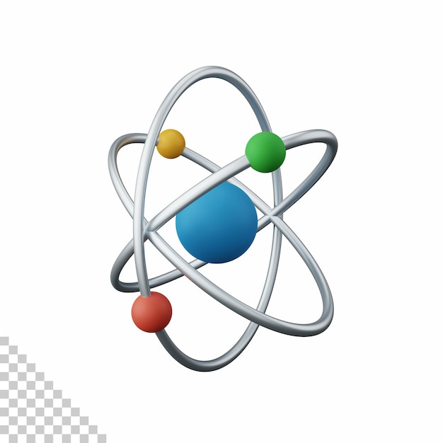 Atomo di rendering 3d isolato utile per l'istruzione, l'apprendimento della conoscenza, la progettazione di scuole e classi