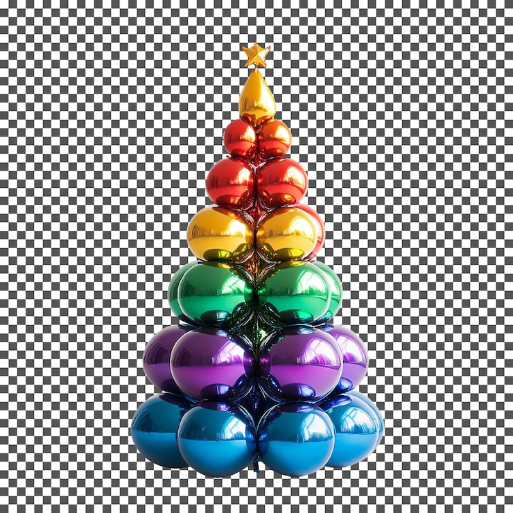PSD atractivos globos de papel de aluminio para el árbol de navidad aislados sobre un fondo transparente