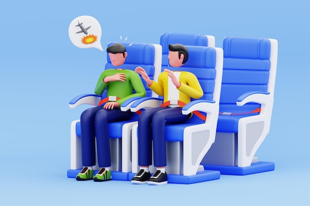 Attacco di panico durante il volo su un aereo Illustrazione 3D
