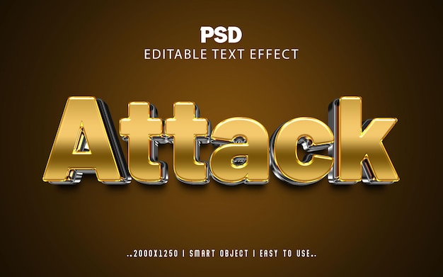 Attack 3d stile di effetto di testo PSD modificabile