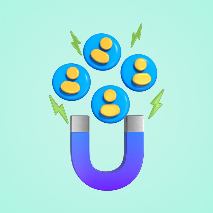 PSD attracting people: magnet symbol for recruitment, marketing & engagement