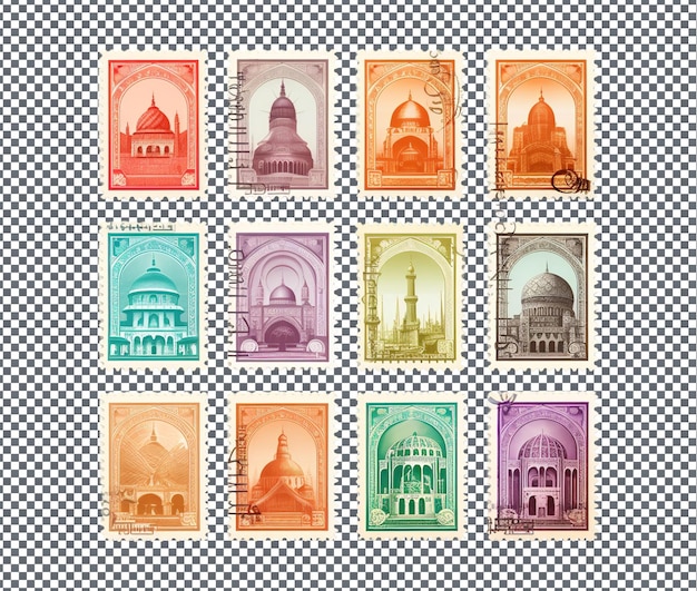 PSD attractive ramadan themed stamps isolated on transparent background