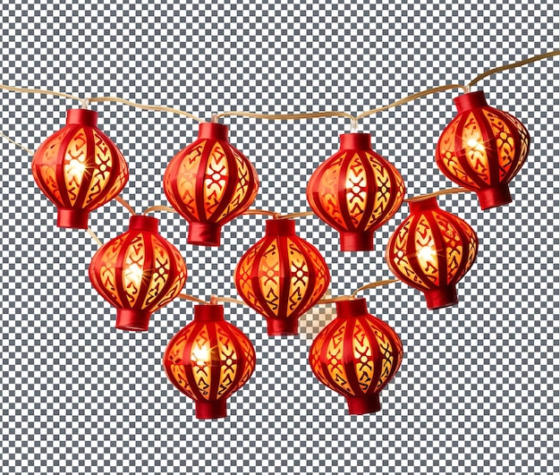 attractive red and gold lantern string lights confetti isolated on transparent background