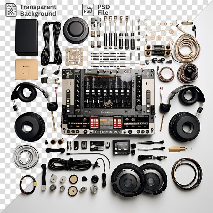 PSD attrezzature dj professionali isolate impostate su uno sfondo trasparente con cuffie nere cuffie nerecuffie nere