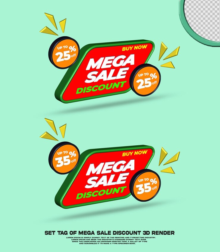 PSD atur tag promosi diskon mega sale koleksi warna merah render 3d