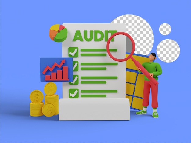 Auditoría Financiera. Asistencia al servicio de auditoría. Ilustración 3d