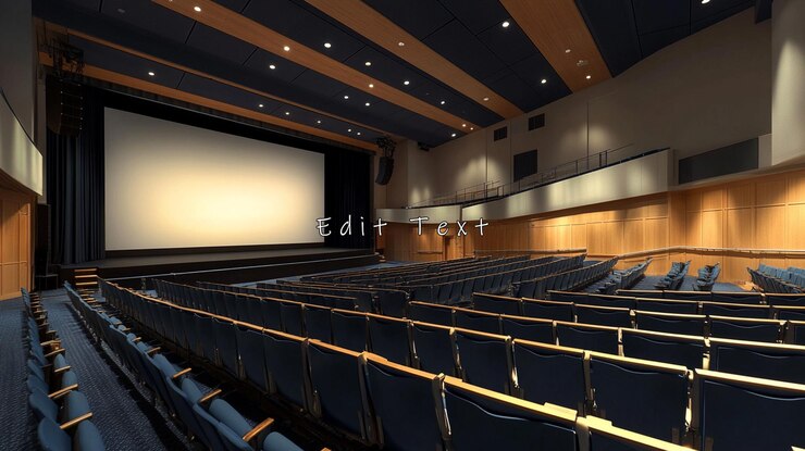 PSD auditorium moderno vuoto con grande schermo