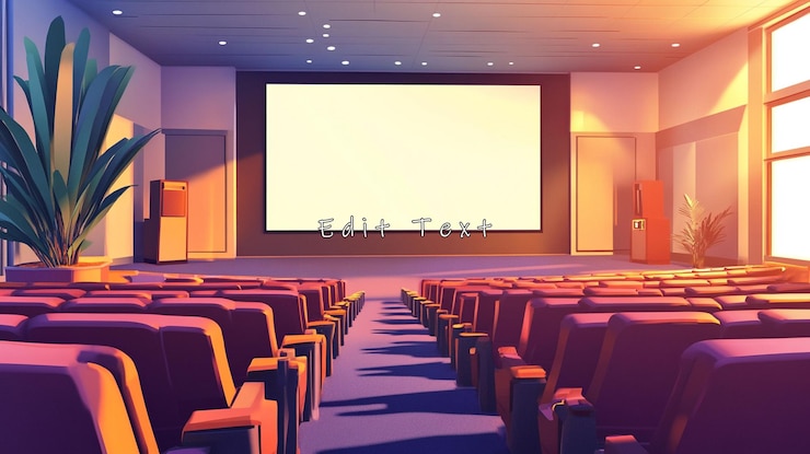 PSD auditorium moderno vuoto con grande schermo