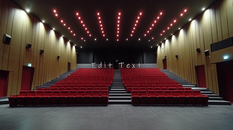 PSD auditorium moderno vuoto con sedili rossi