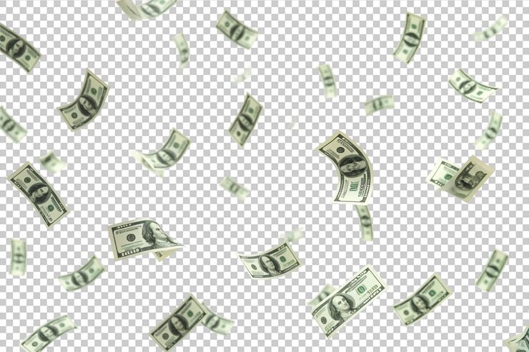 PSD auf einem durchsichtigen hintergrund schwebende dollarscheine