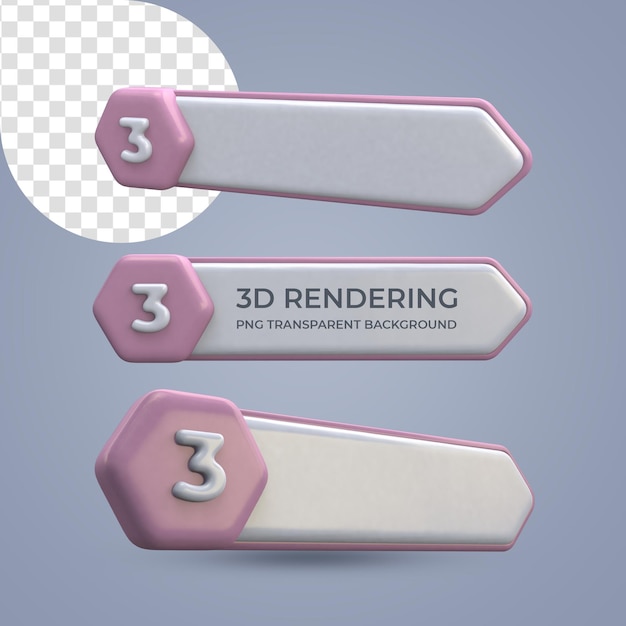 Aufgabenlistenbanner Nummer 3 3D-Rendering isolierter transparenter Hintergrund