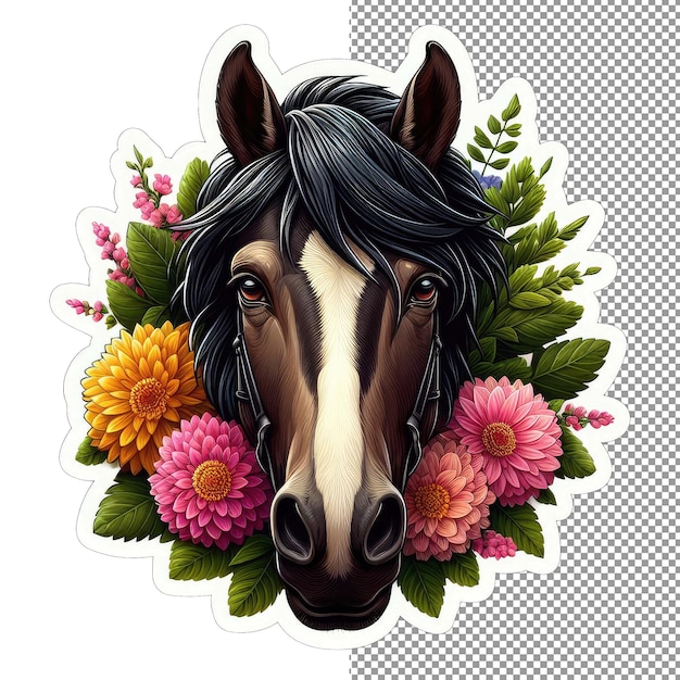 PSD aufkleber mit dem porträt eines edlen pferdes