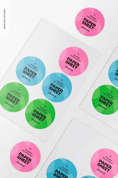 Aufkleber Papier Blatt Set Mockup