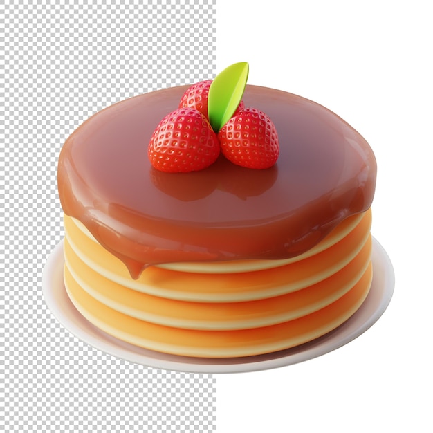 Auflaufpfannkuchen mit tropfendem Honig trendige Illustration auf weißem Hintergrund 3D-Rendering