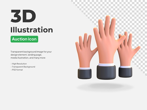 PSD auktionsangebot hände hoch symbol 3d gerenderte darstellung