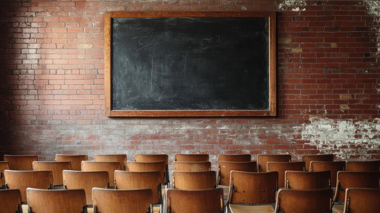 PSD aula con sedie di legno e lavagna