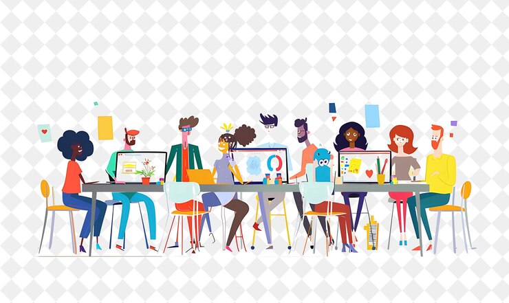 PSD aula de animação de natal com personagens aprendendo a criar ilustração design artístico de natal