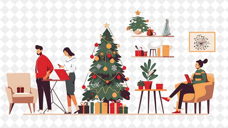 PSD aula de design de interiores de natal com personagens aprendendo a ilustrar design de arte de natal