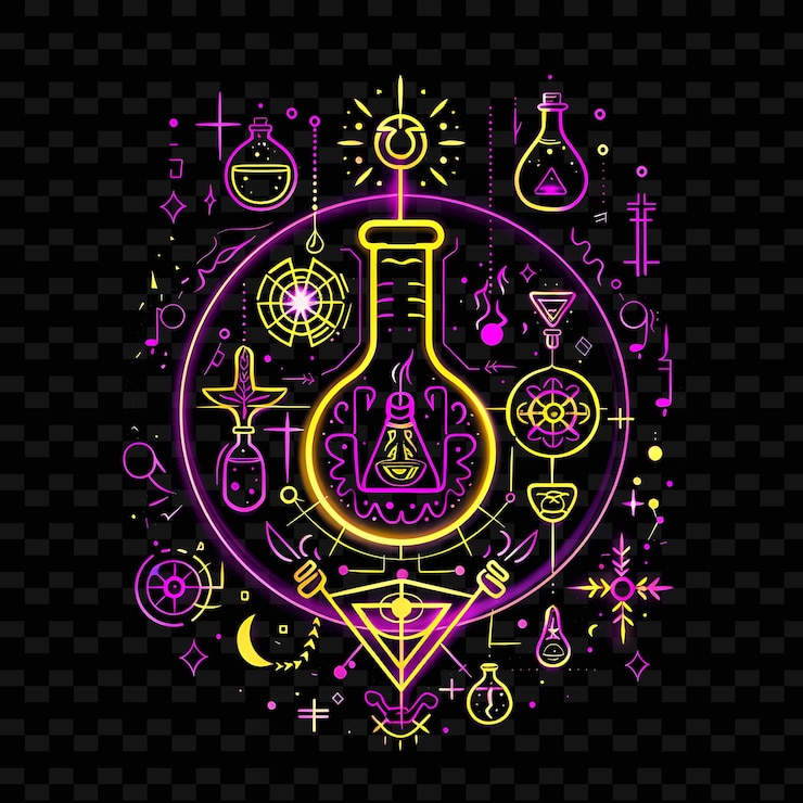 PSD aura di neon radiante di un potente alchimista con neon vibrante png creative neon line art designs