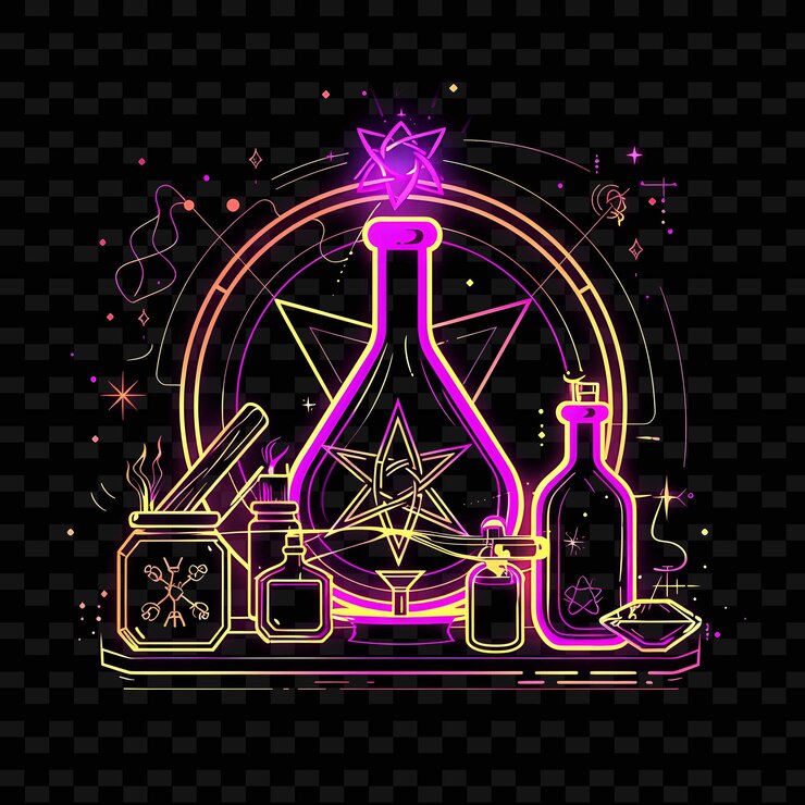 PSD aura de neón radiante de un poderoso alquimista con neón png vibrante diseños artísticos creativos de línea de neón