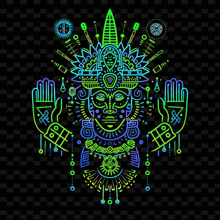 PSD aura de neón radiante de un poderoso chamán con neón gre vibrante png diseños artísticos creativos de línea de neón
