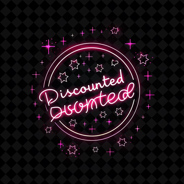 PSD aura de neón radiante de texto con descuento en rosa neón con un cel png y2k diseños decorativos de puestos de venta
