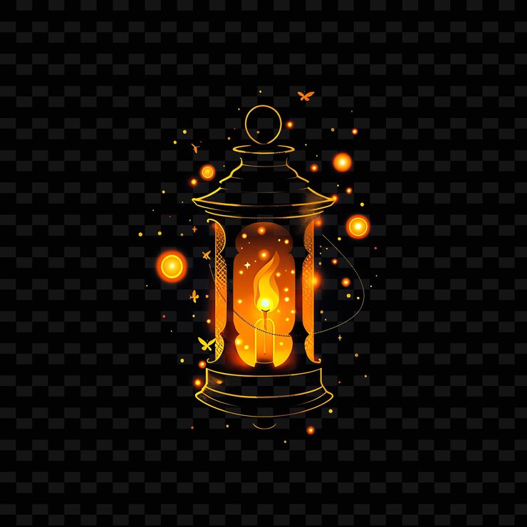 PSD aura scintillante di una lanterna magica con luci galleggianti con png creative neon line art designs