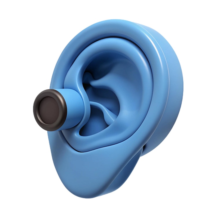 PSD un auricular azul con un mango de plástico negro