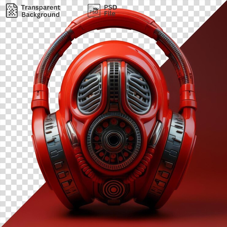 PSD el auricular enojado descansa sobre una superficie roja proyectando una sombra oscura
