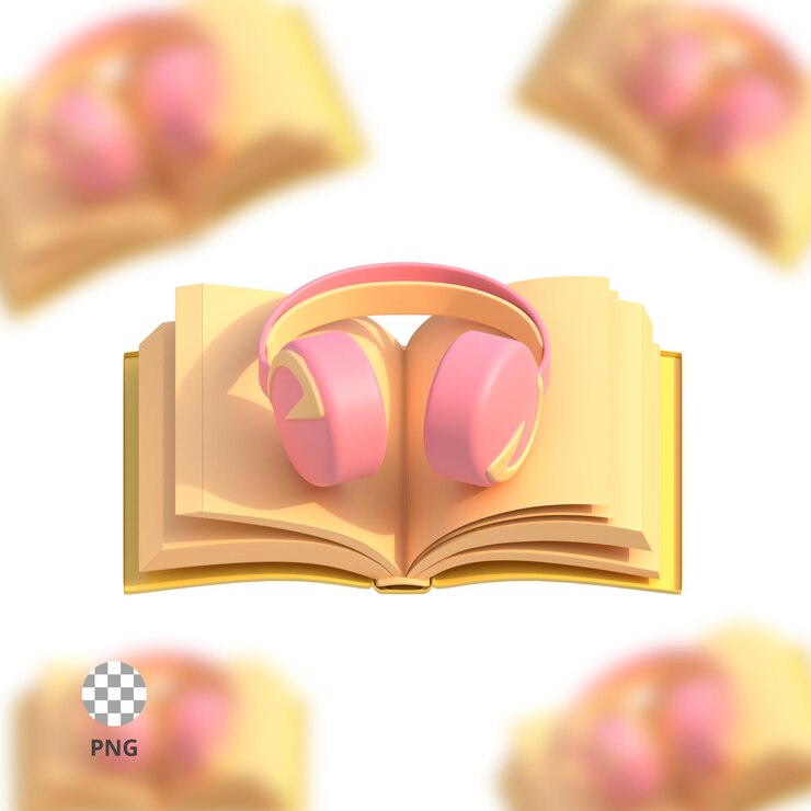 PSD el auricular del icono 3d está en un libro