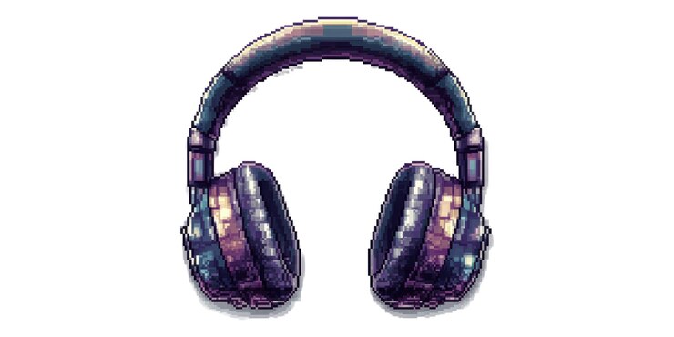 PSD auriculares de arte de píxeles con estilo vintage aislados en un fondo transparente