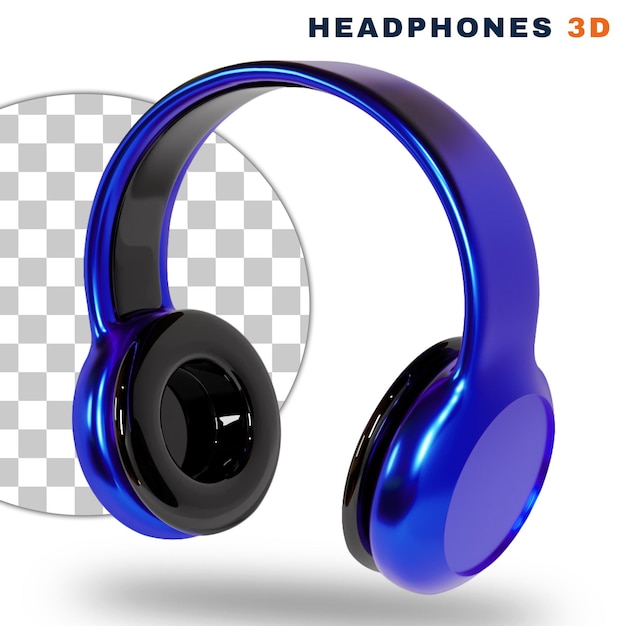 PSD auriculares azules 3d sobre fondo transparente