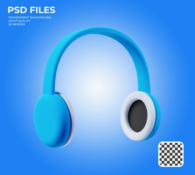 Auriculares azules aislados sobre fondo azul pastel concepto de música mínima de cerca renderizado 3d