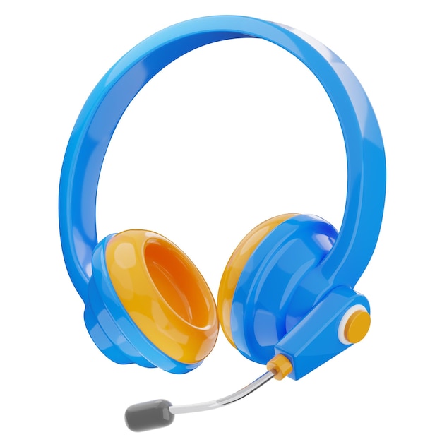 Auriculares azules y amarillos para comunicación y soporte