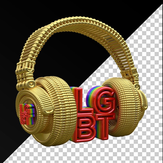 Auriculares Gold LGBT Pride 3D Render